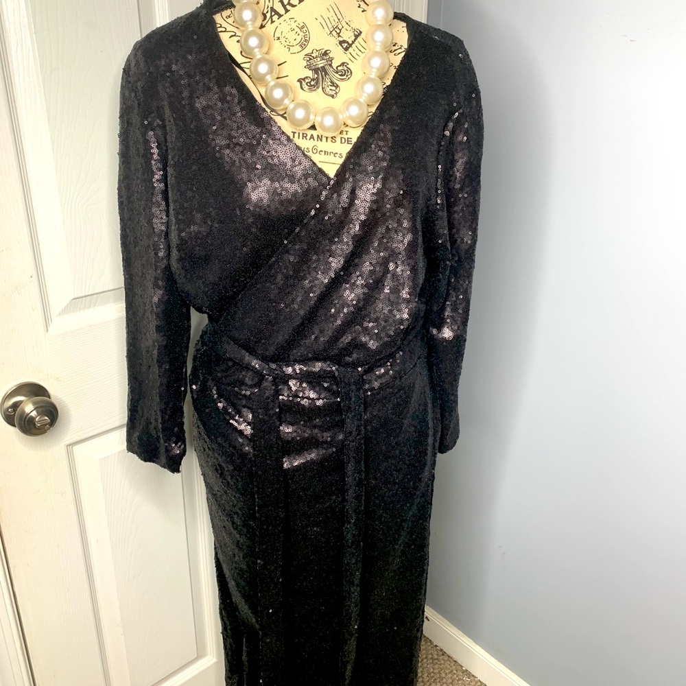 NWT Eloquii Black Sequin Wrap Dress